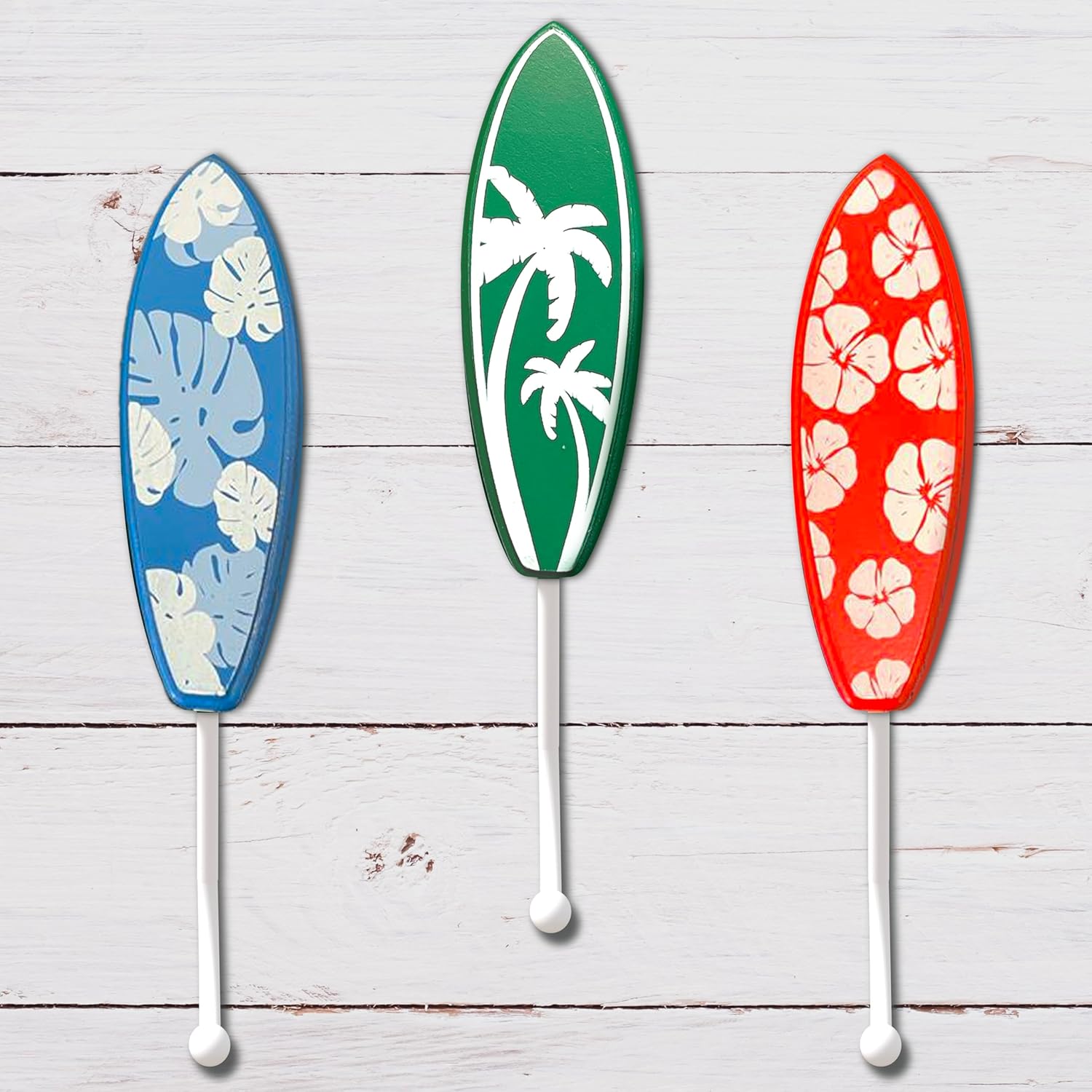 Tropical Surfboard Wall Hooks Set of 3