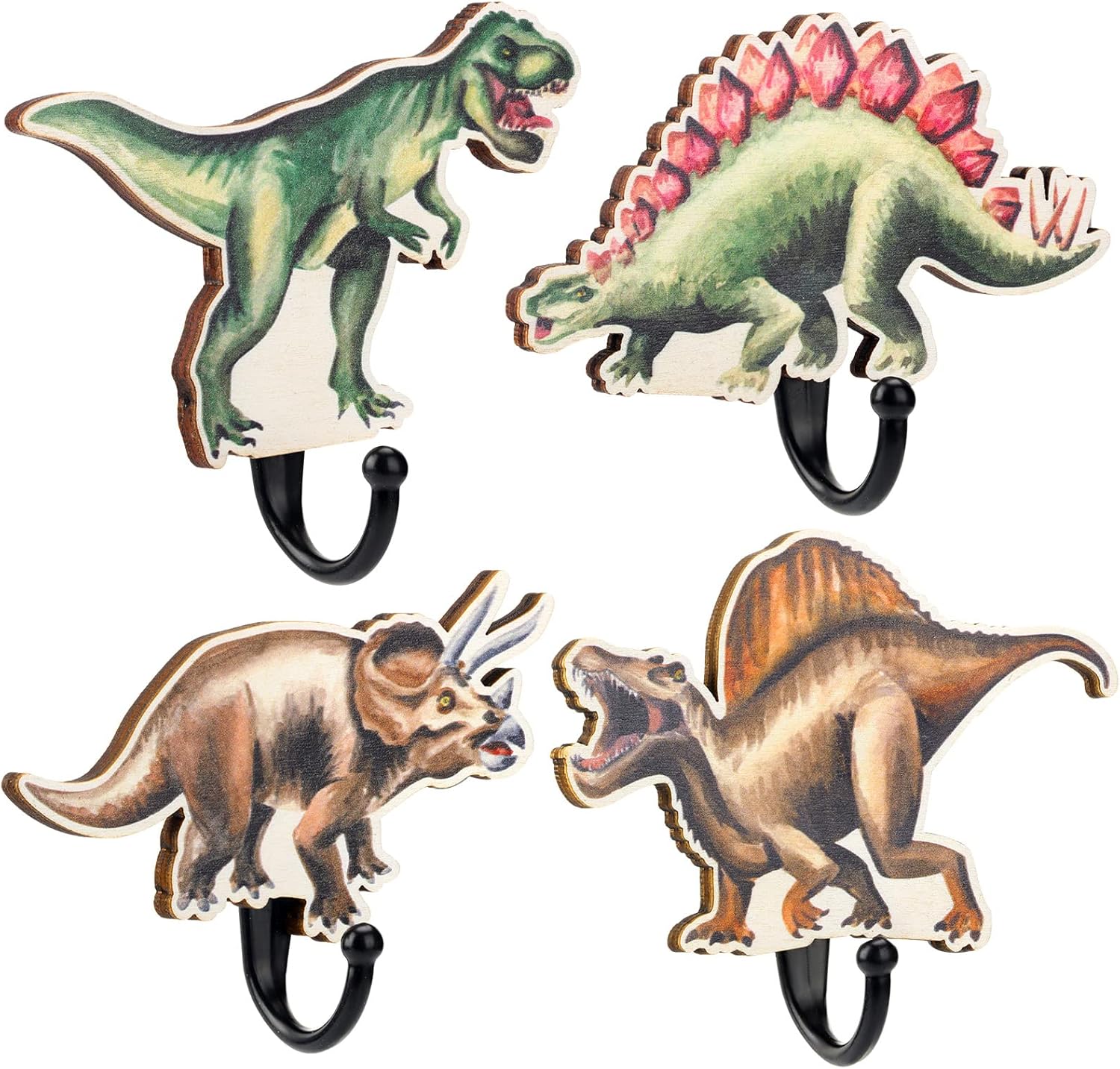 4 Pcs Dinosaur Wooden Wall Hooks for Kids Room