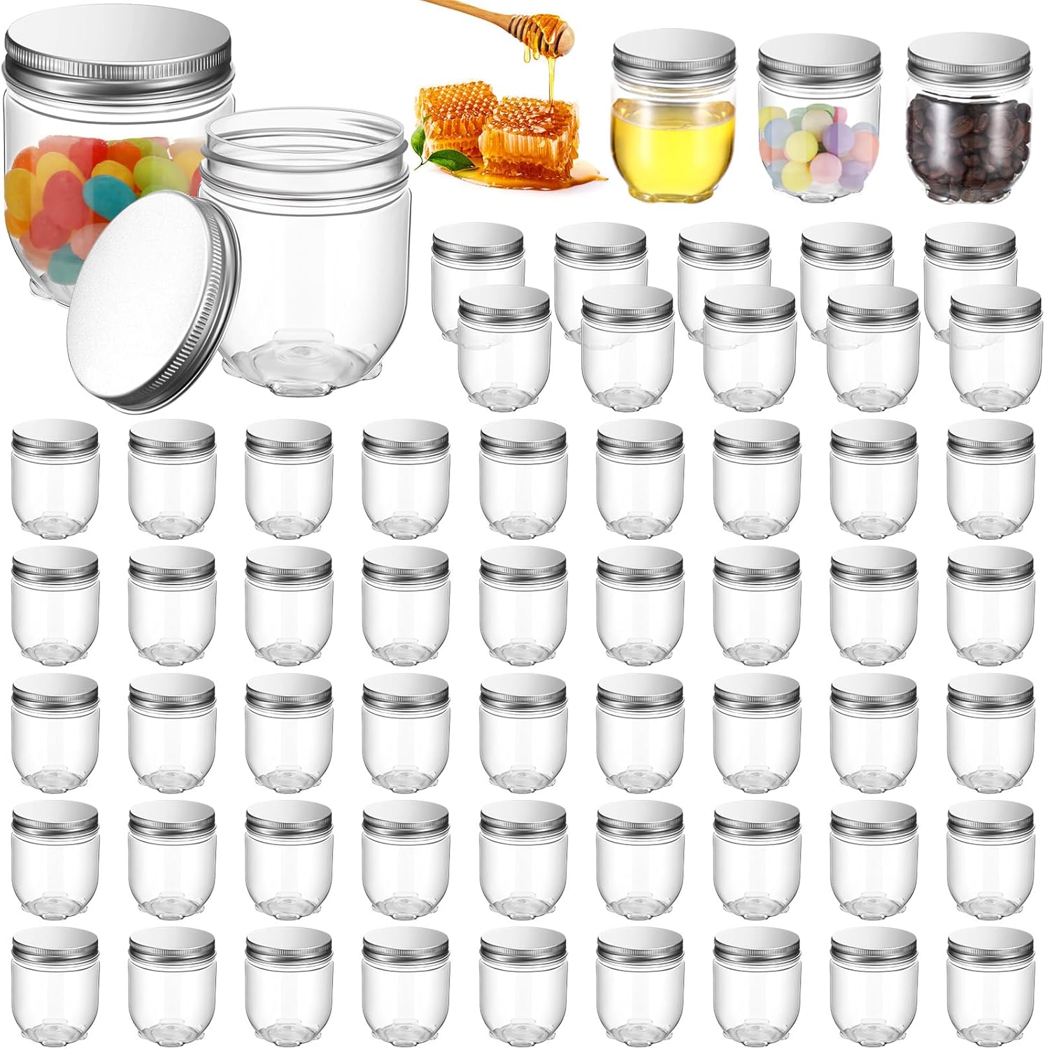 Tanlade 60 Pcs 4 oz Clear Plastic Jars with Lids 1