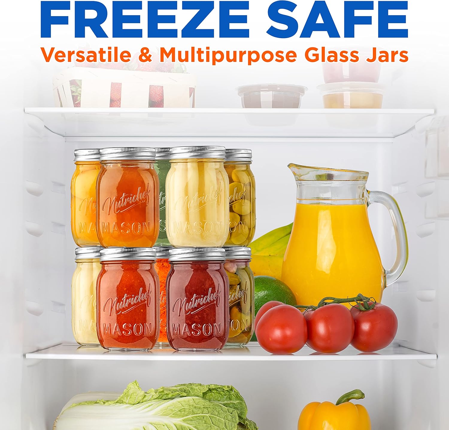 NutriChef 12-Pack 16 oz Mason Jars with Lids