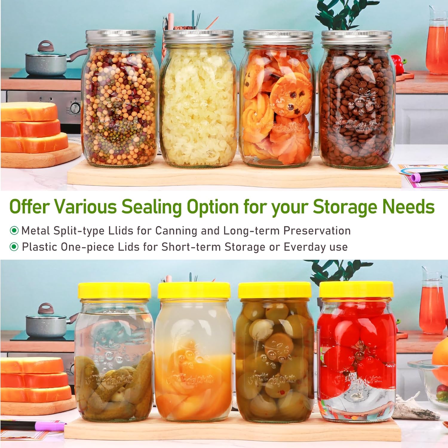 Encheng 12-Pack 32oz Clear Glass Mason Jars with Lids and Bands