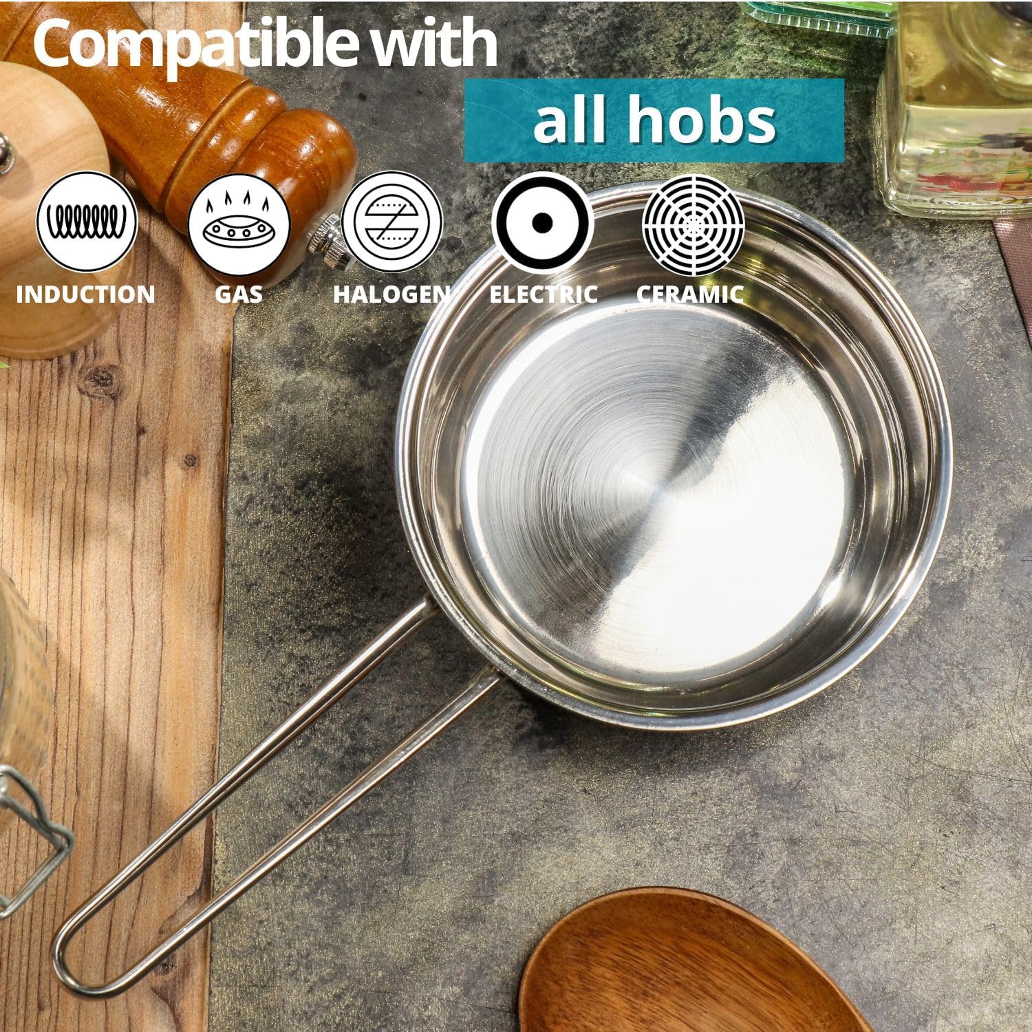 Daniks Mini 1 Quart Stainless Steel Sauce Pot with Glass Lid 1