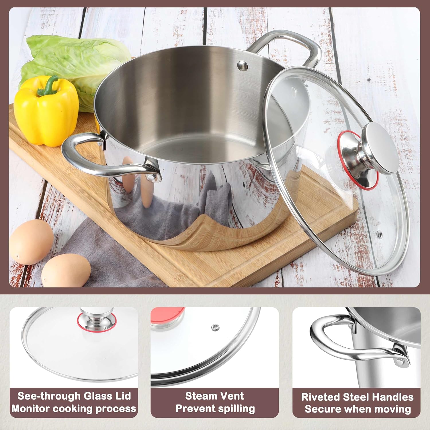Herogo 4 Quart Stock Pot with Lid and Handles