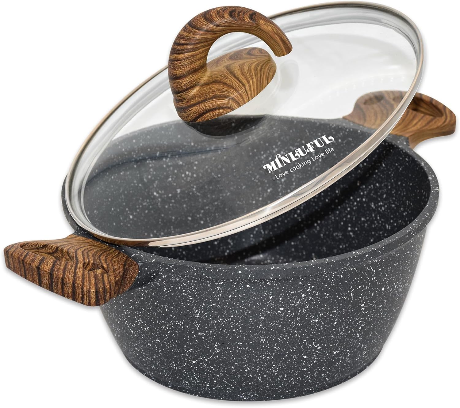 Minluful 9 Inch Nonstick Stockpot with Lid - Black