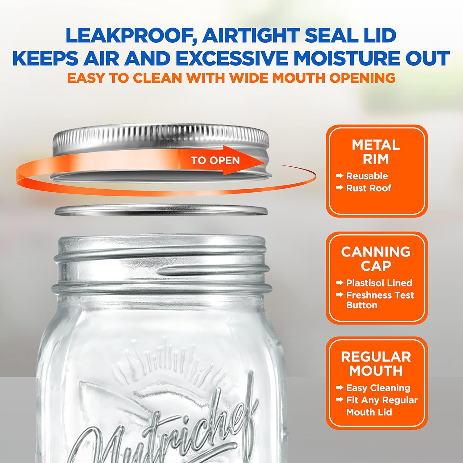 NutriChef 12-Pack 16 oz Mason Jars with Lids