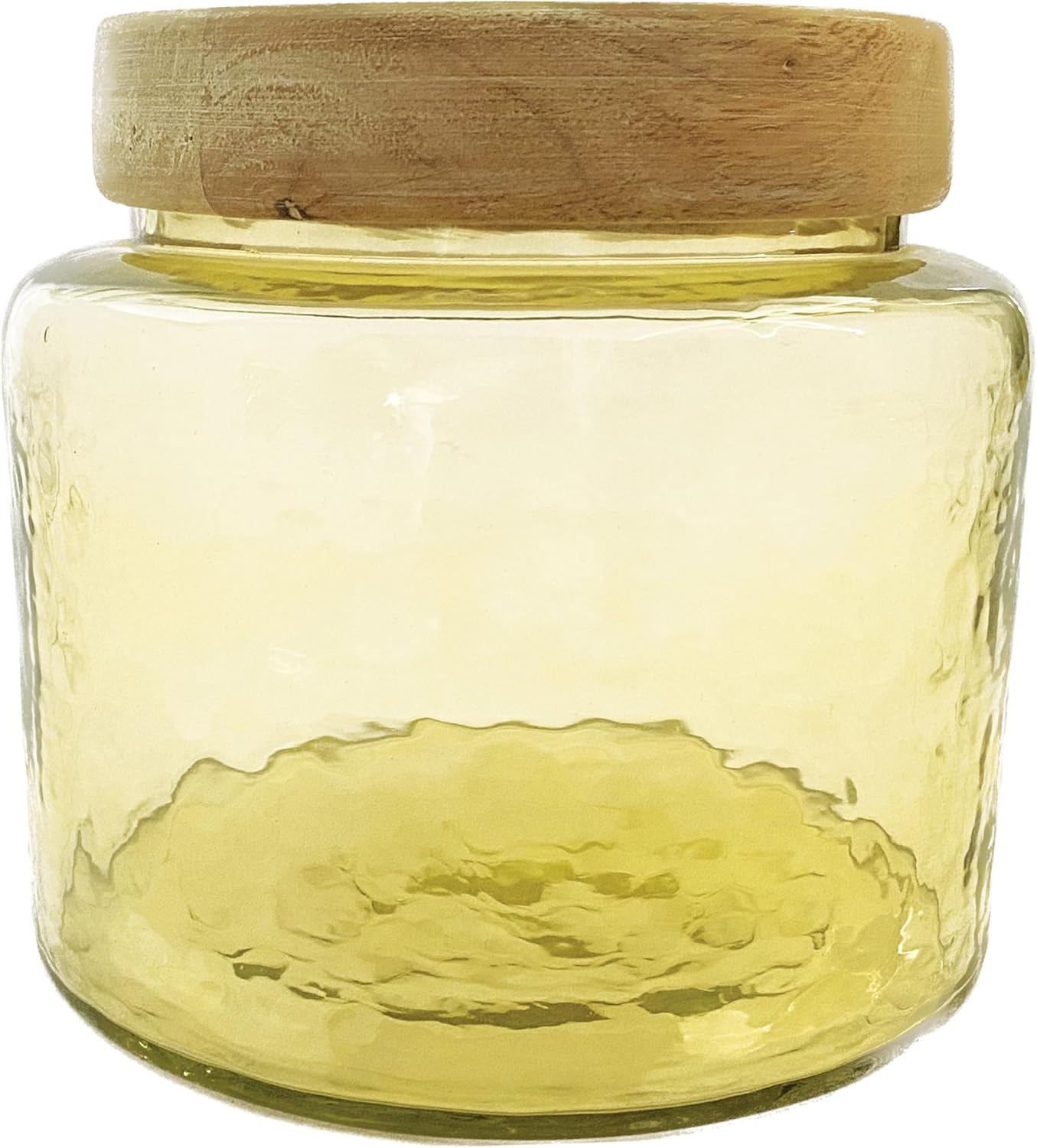 Bloomingville Yellow Hammered Glass Jar with Mango Wood Lid
