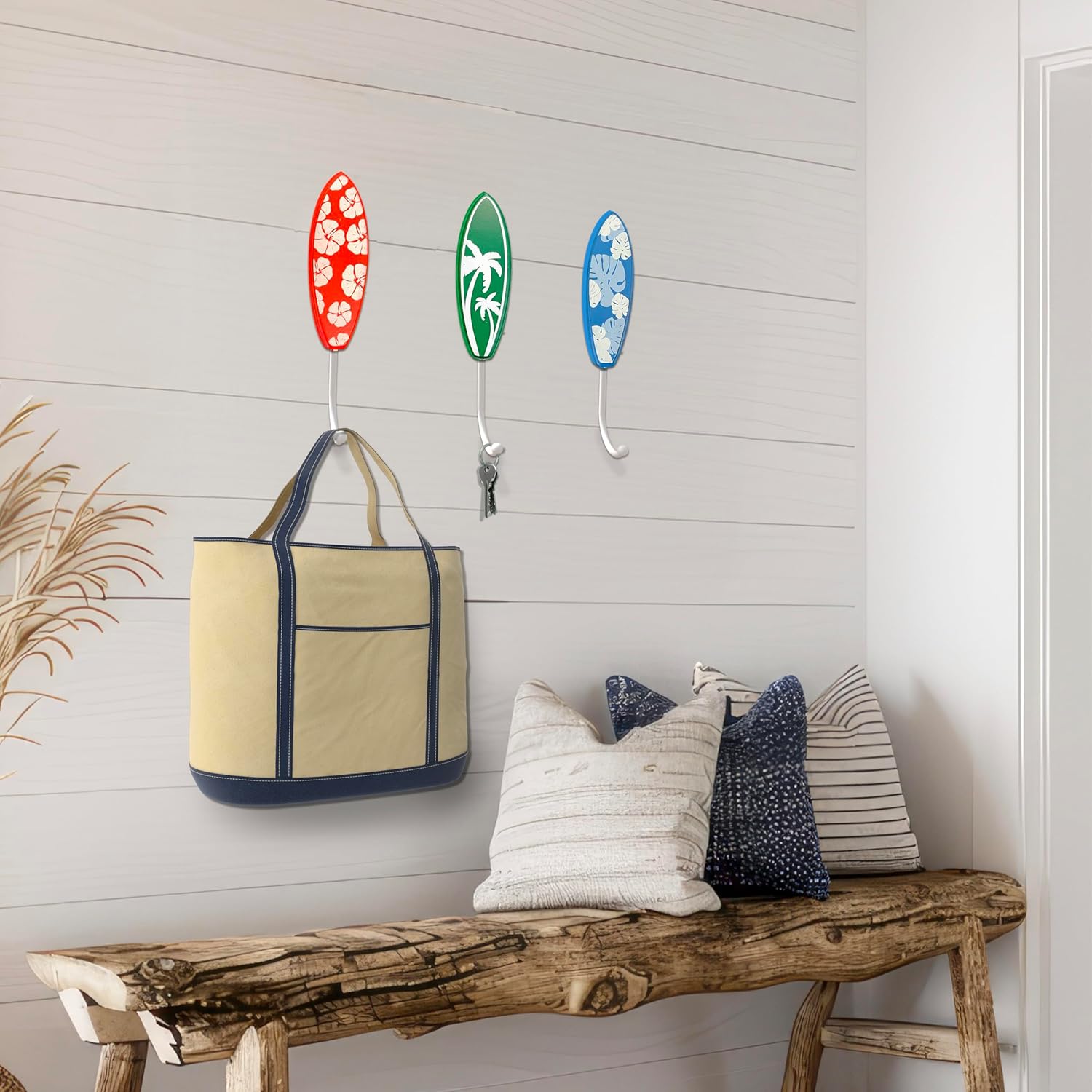 Tropical Surfboard Wall Hooks Set of 3