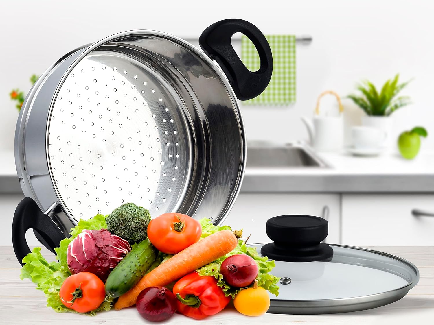 Nevlers 3 Piece Heavy Duty Stainless Steel Steamer Pot Set