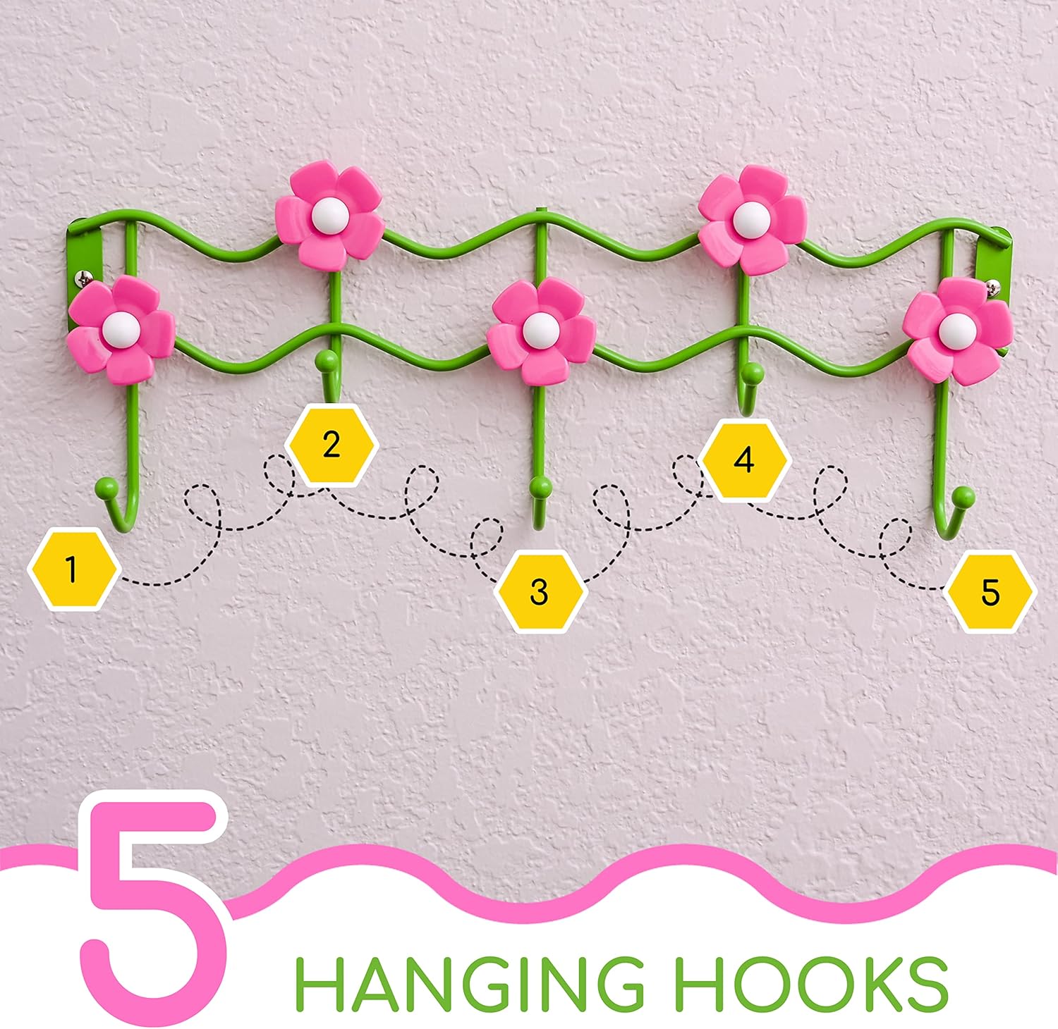 Galashield Flower Design Hook Rack for Kids Room