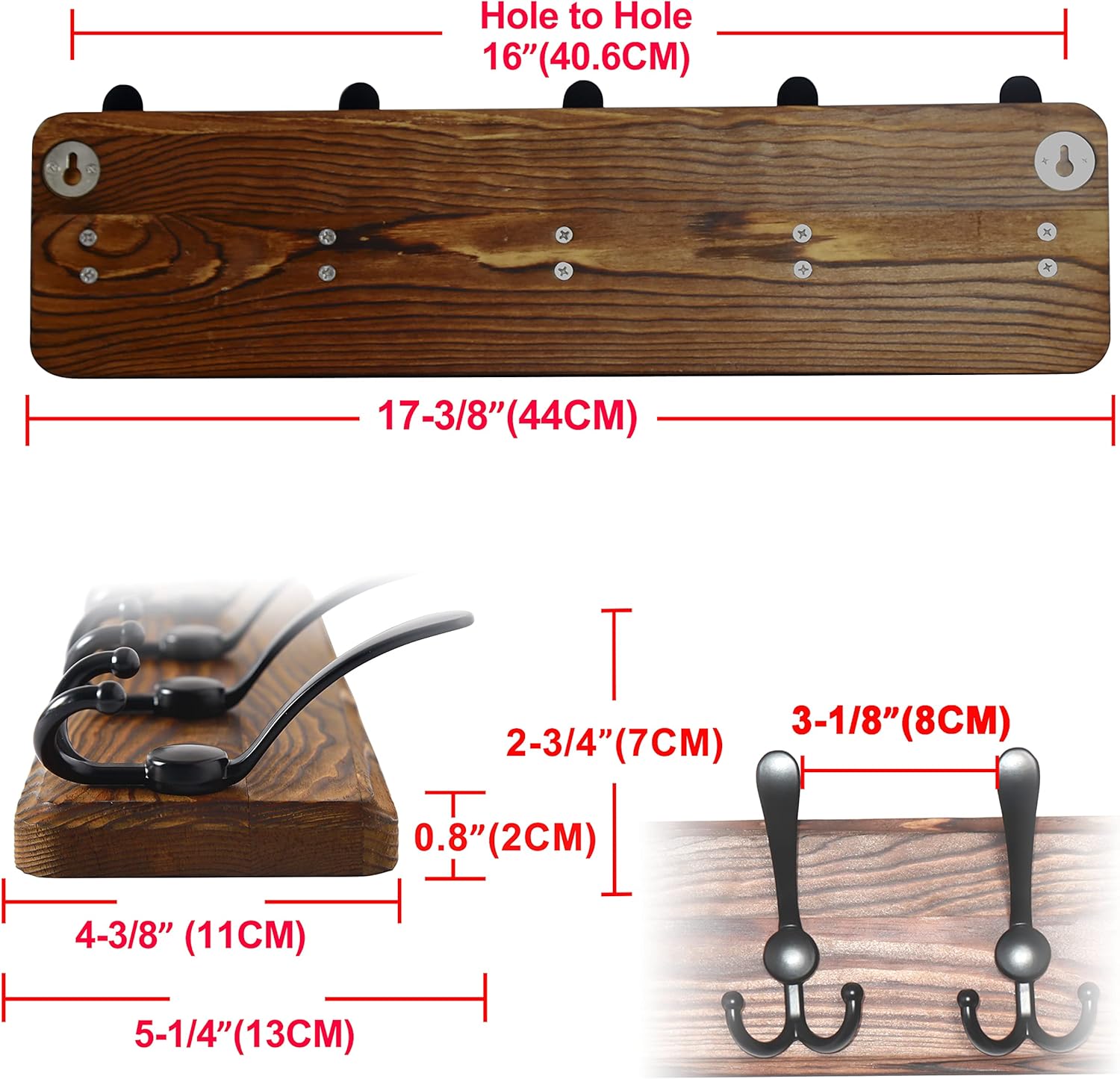 Dseap Wall Mounted Coat Rack 24 Long 6 Triple Hooks