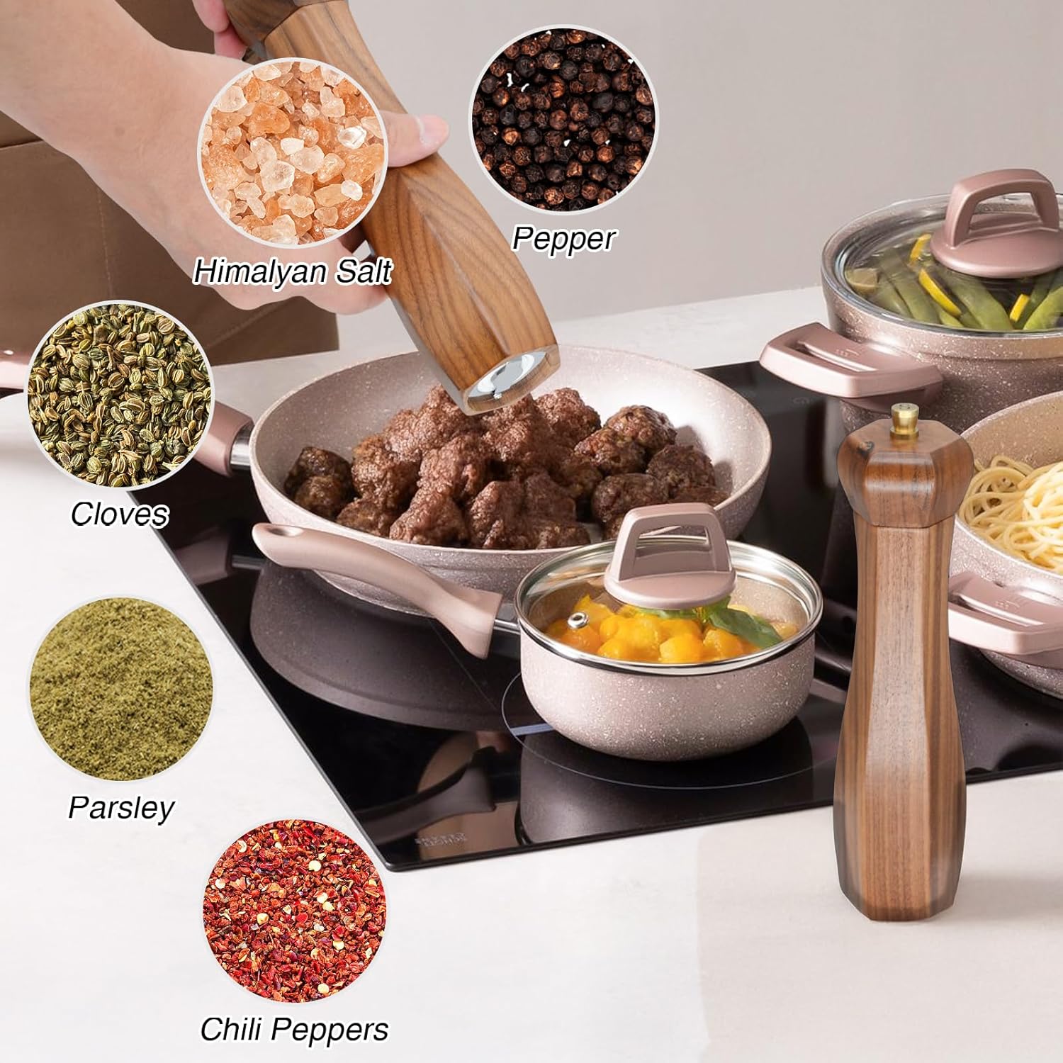 UNIOVC Wooden Salt and Pepper Grinder Set with Adjustable Coarseness