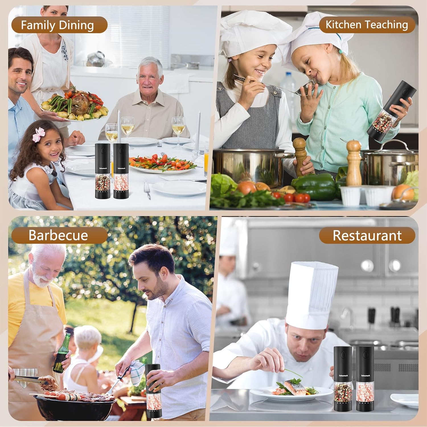SAKAMOSH Electric Salt Pepper Set with Base 2 Pack