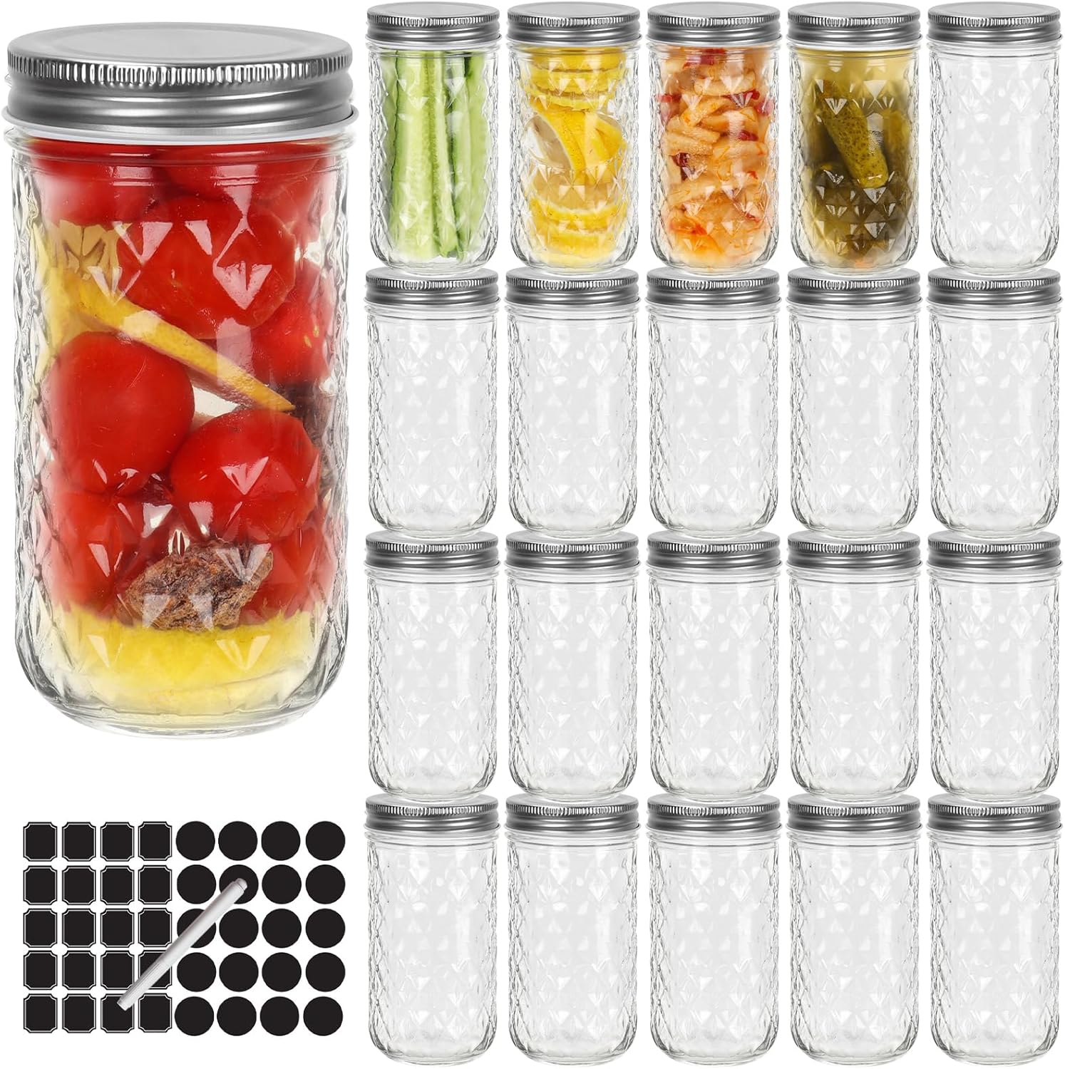 Keketin 12 oz Wide Mouth Mason Jars 20 Pack with Screw Lids