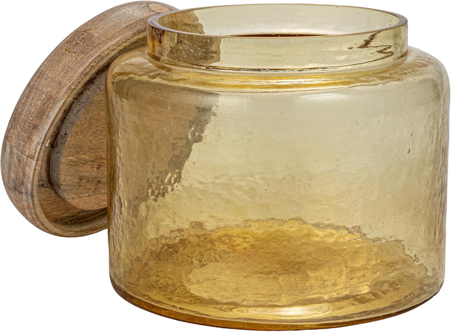 Bloomingville Yellow Hammered Glass Jar with Mango Wood Lid