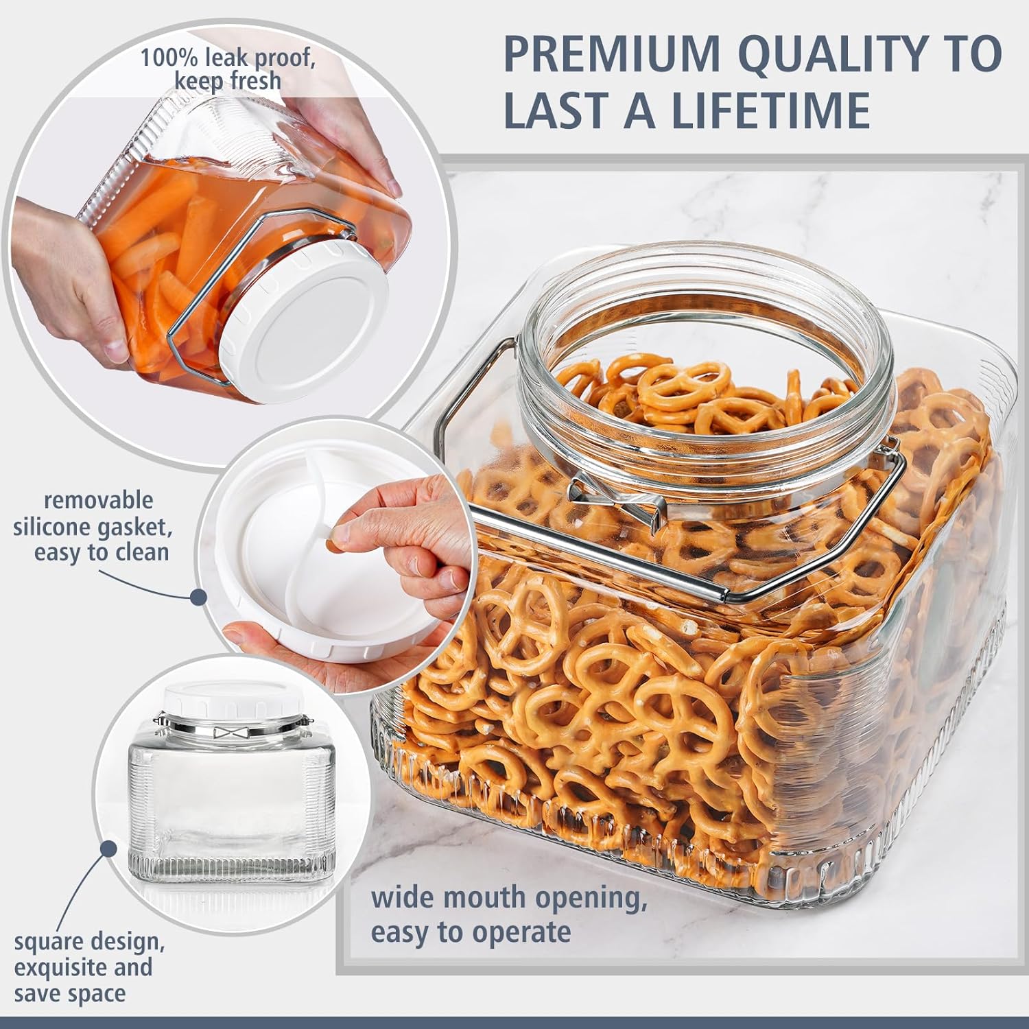Folinstall 2 Pack 1 Gallon Mason Jars with Lid and Handle
