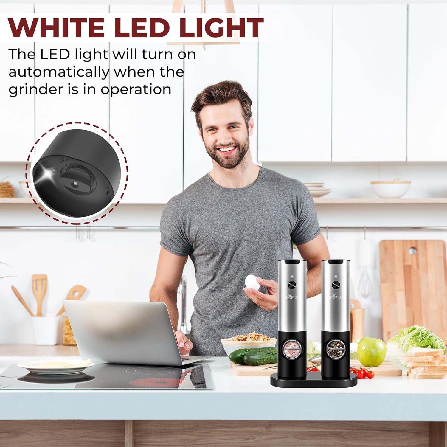 CHOPLIX USB Rechargeable Pepper Mill Set with LED Light