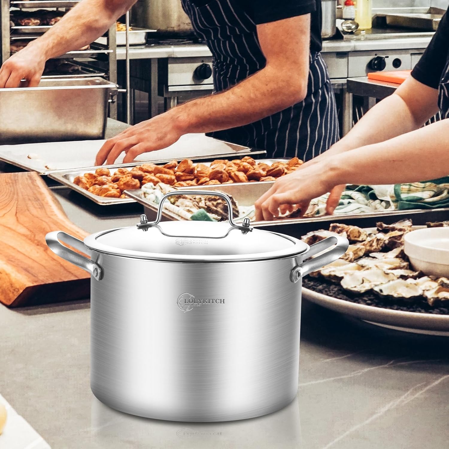 LOLYKITCH 8 Qt Tri-Ply Stainless Steel Stock Pot with Lid