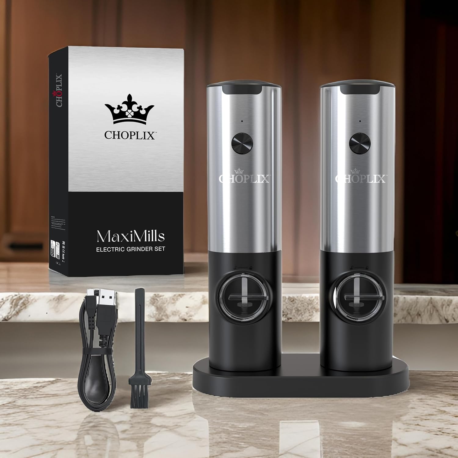 CHOPLIX USB Rechargeable Pepper Mill Set with LED Light