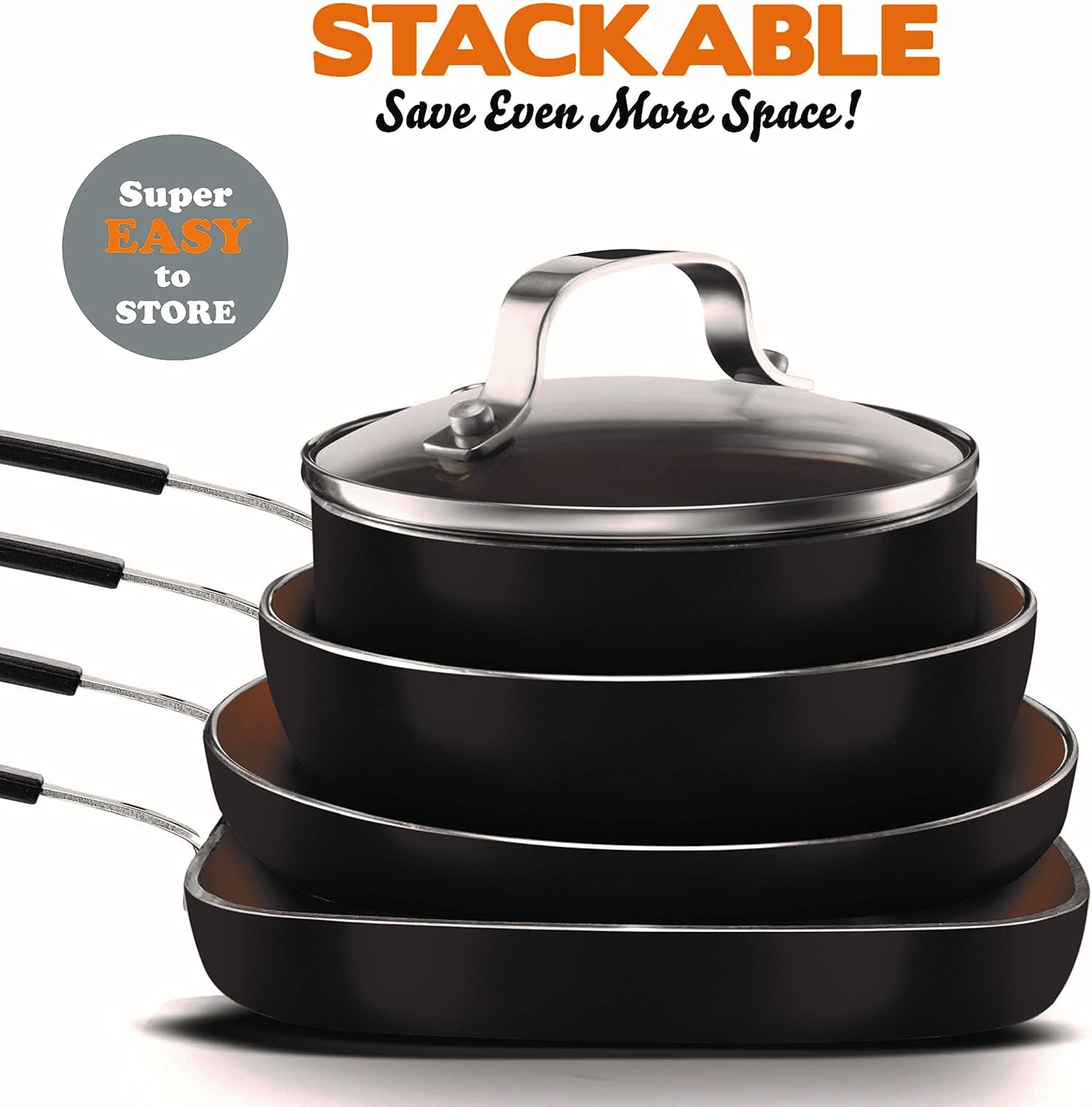 Gotham Steel Mini Stackmaster 5 Piece Cookware Set Nonstick Black