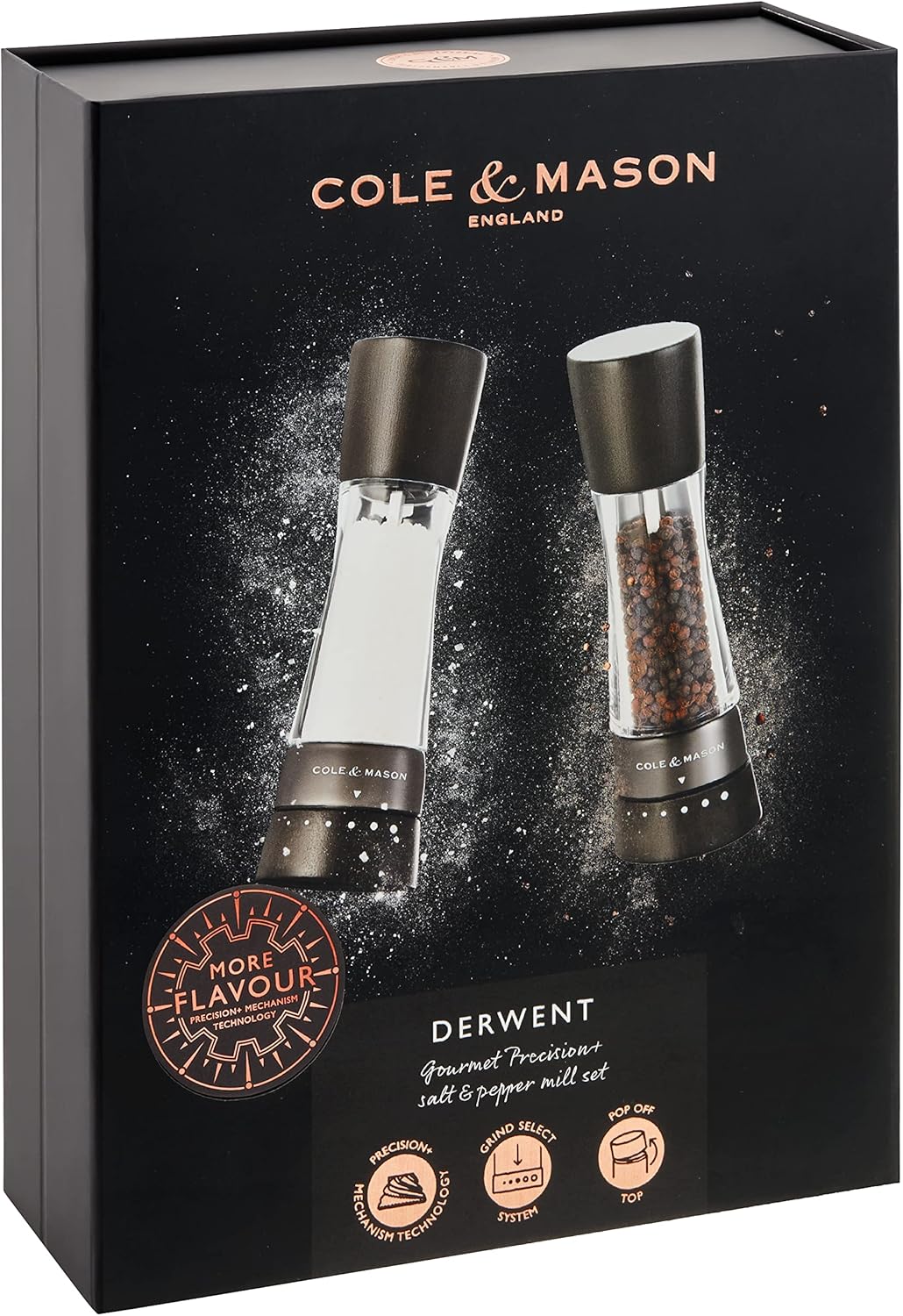 Cole Mason Derwent Black Wood Salt Pepper Mills Gift Set