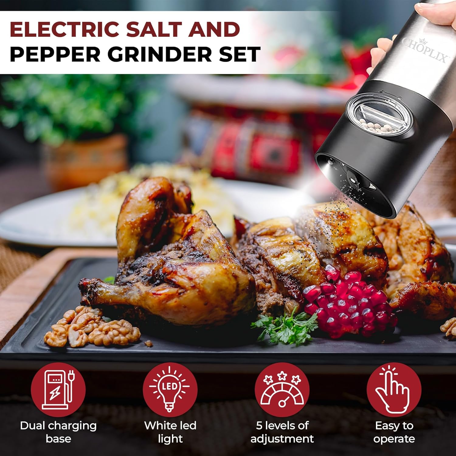 CHOPLIX USB Rechargeable Pepper Mill Set with LED Light