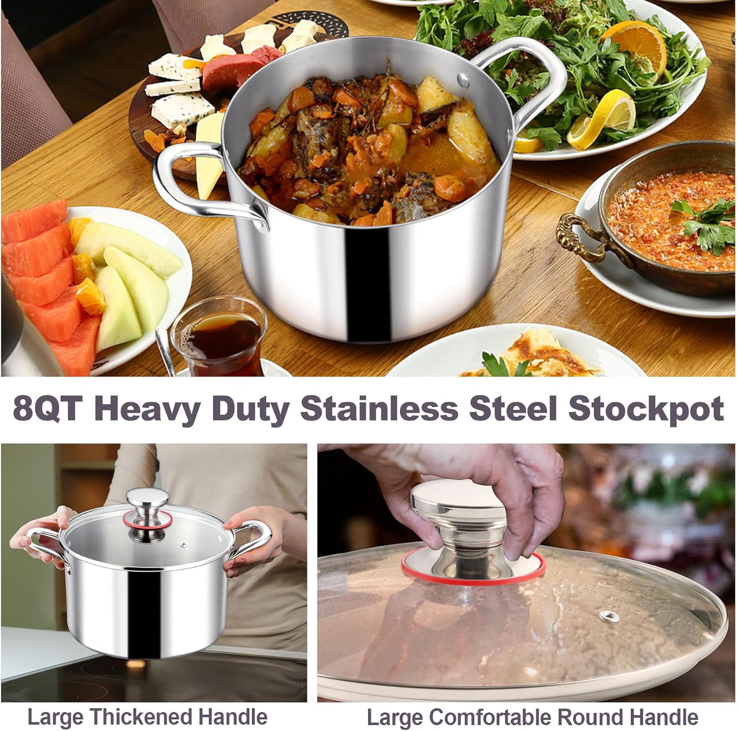 LIANYU 8QT Stainless Steel Stock Pot with Lid 1