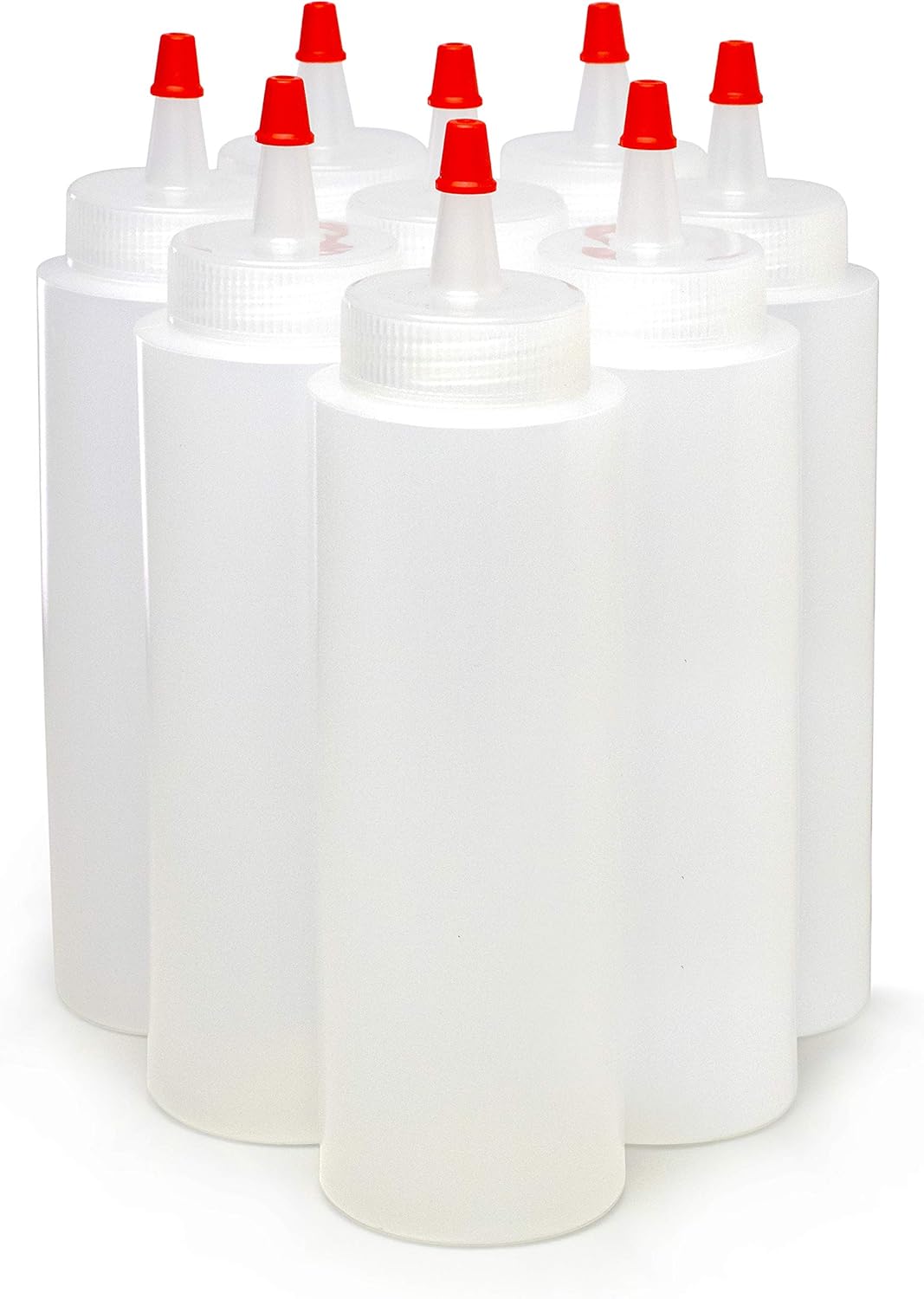 Bastex 8-Ounce Squeeze Bottles Pack of 8 Clear with Red Caps