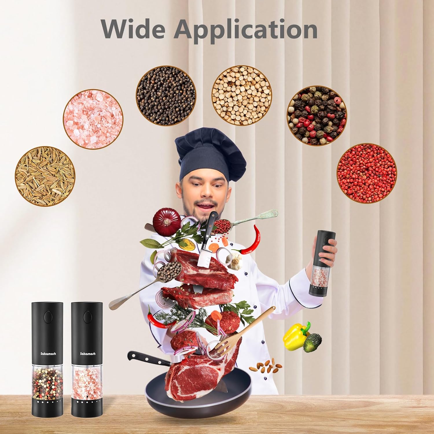 SAKAMOSH Electric Salt Pepper Set with Base 2 Pack