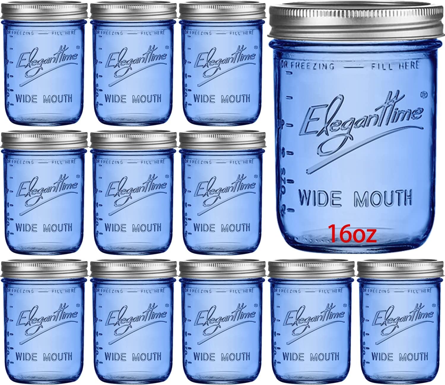 eleganttime 16 oz Blue Mason Jars 12 Pack with Lids 1