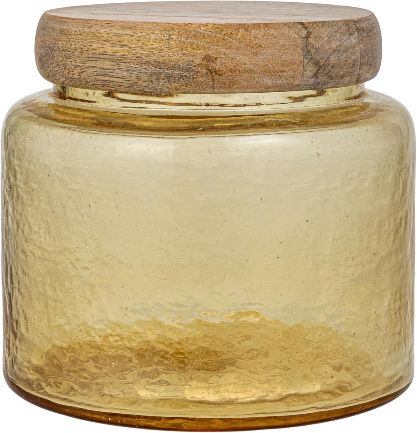 Bloomingville Yellow Hammered Glass Jar with Mango Wood Lid