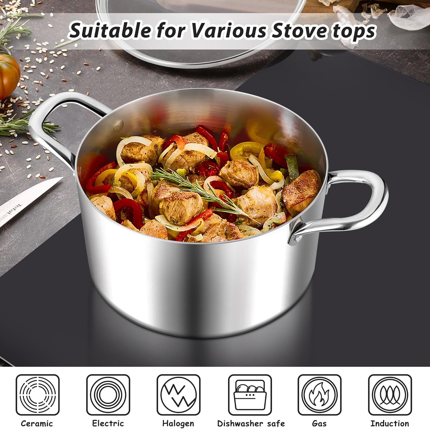 E-far 6 Quart Stock Pot with Glass Lid 1