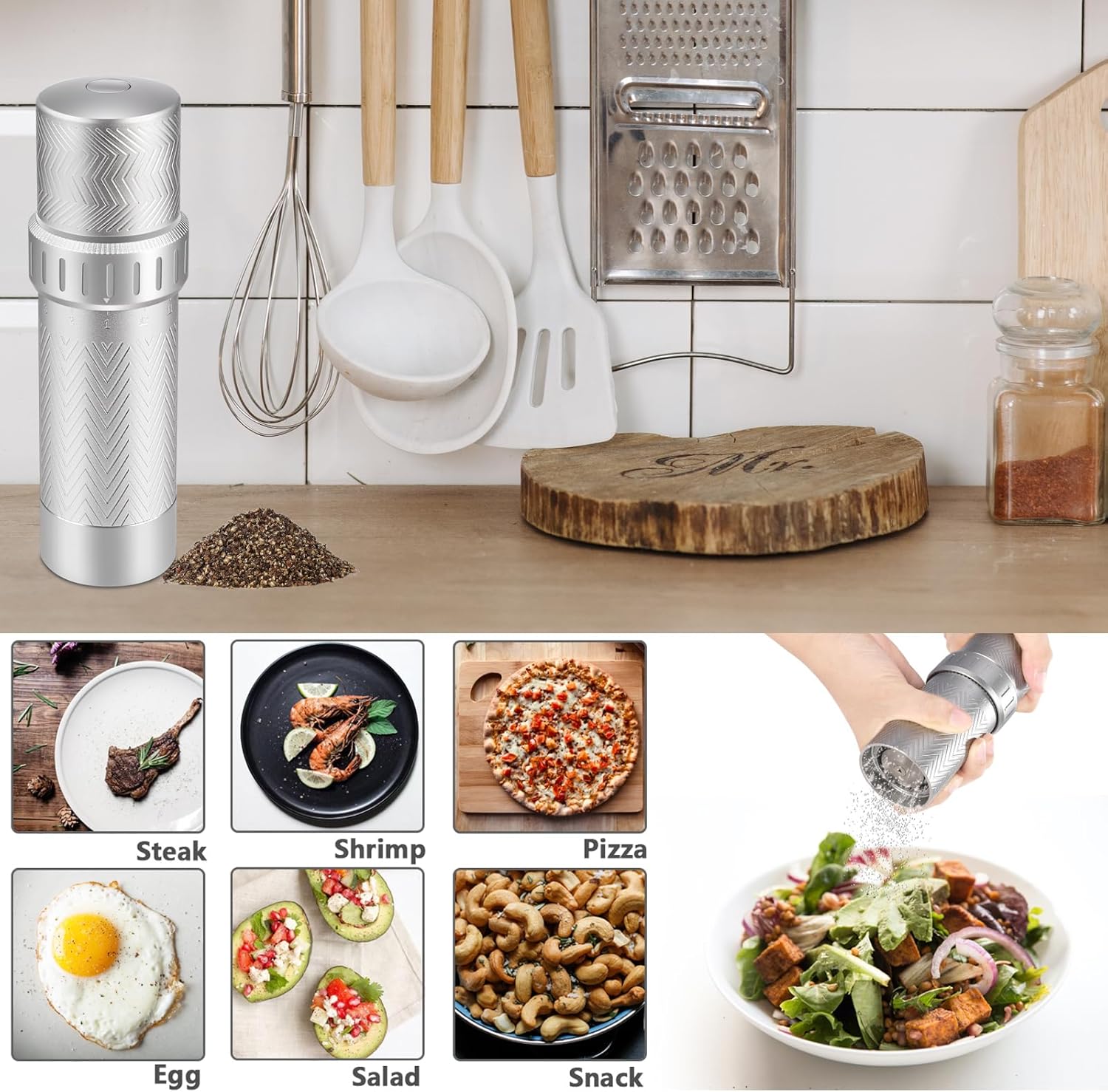 ARKNOAH Manual Pepper Grinder with External Coarseness Adjustment
