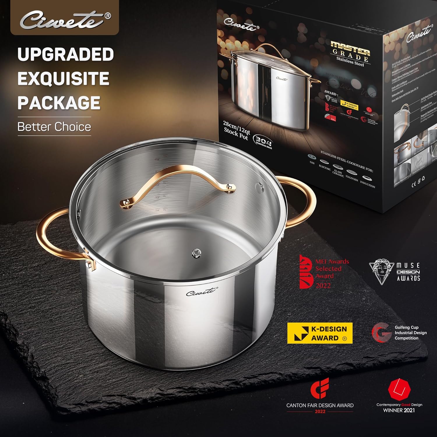 Ciwete 8 Quart 12 Quart Stock Pot Set