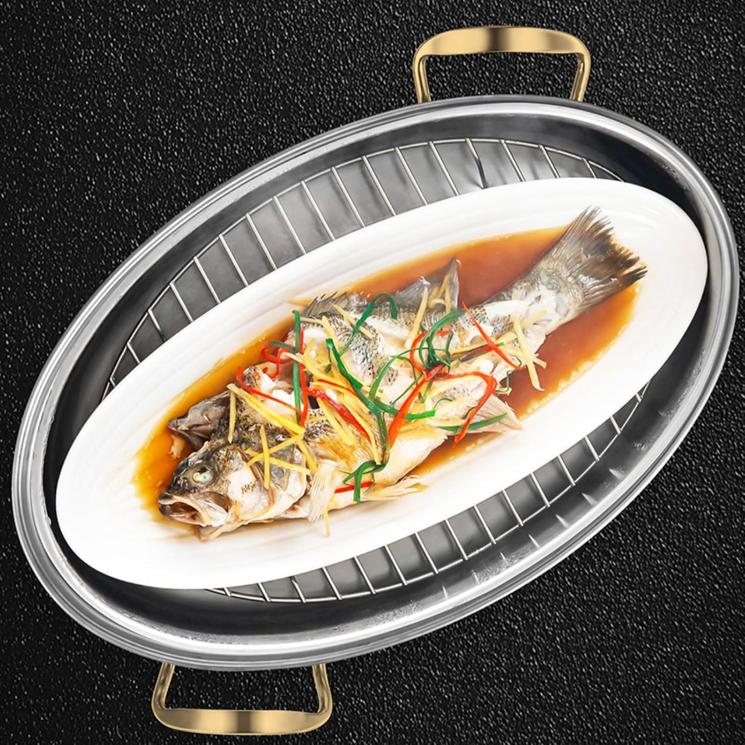 AIZYR 304 Stainless Steel 2 Tier Fish Steamer with Rack Lid