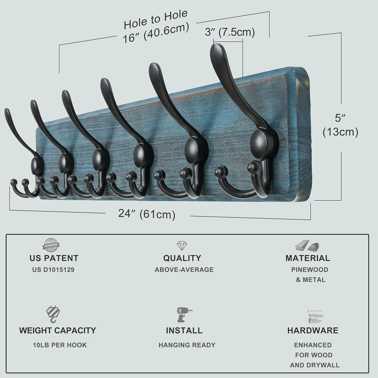 Dseap Wall Mounted Coat Rack 24 Long 6 Triple Hooks