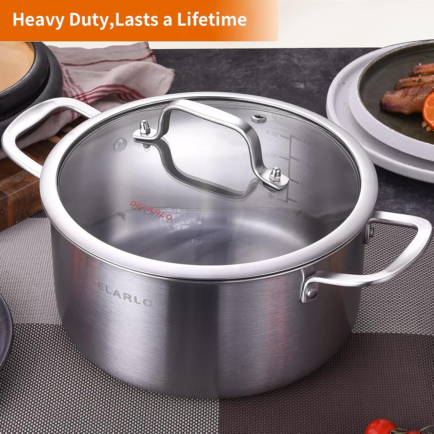 Delarlo 6QT Tri-Ply Stainless Steel Stockpot with Lid