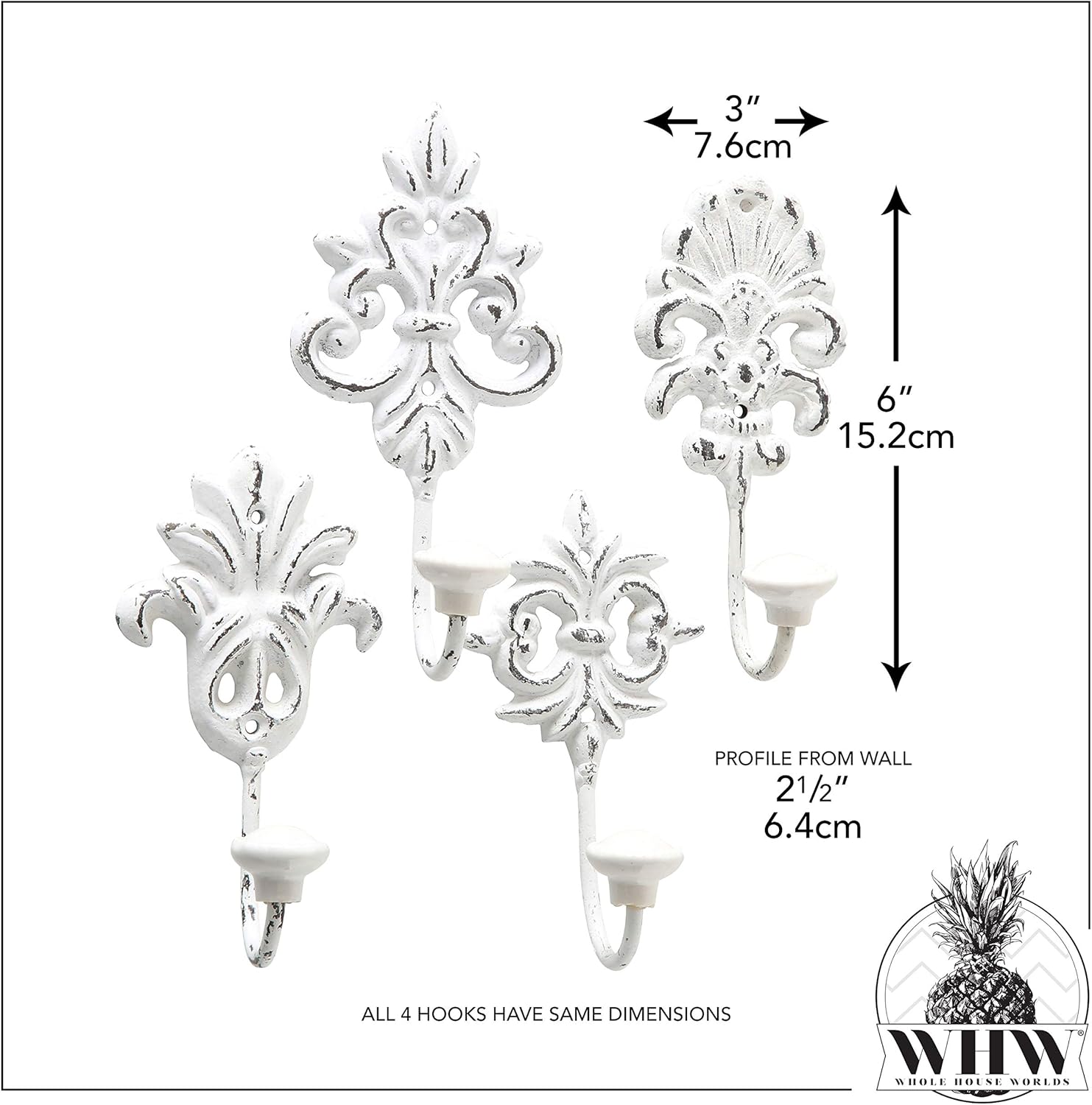 WHW Chateaux Fleur De Lis Wall Hooks Set of 4