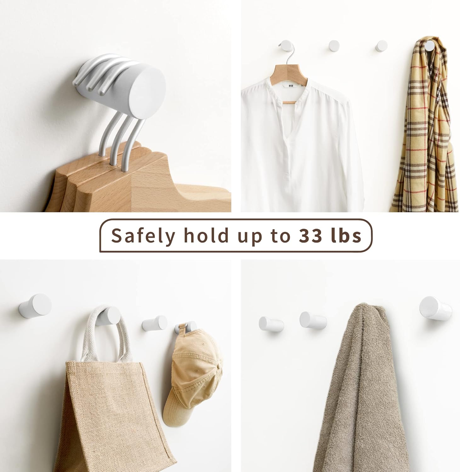 Wooden White Wall Hooks Pack of 4 Modern Farmhouse