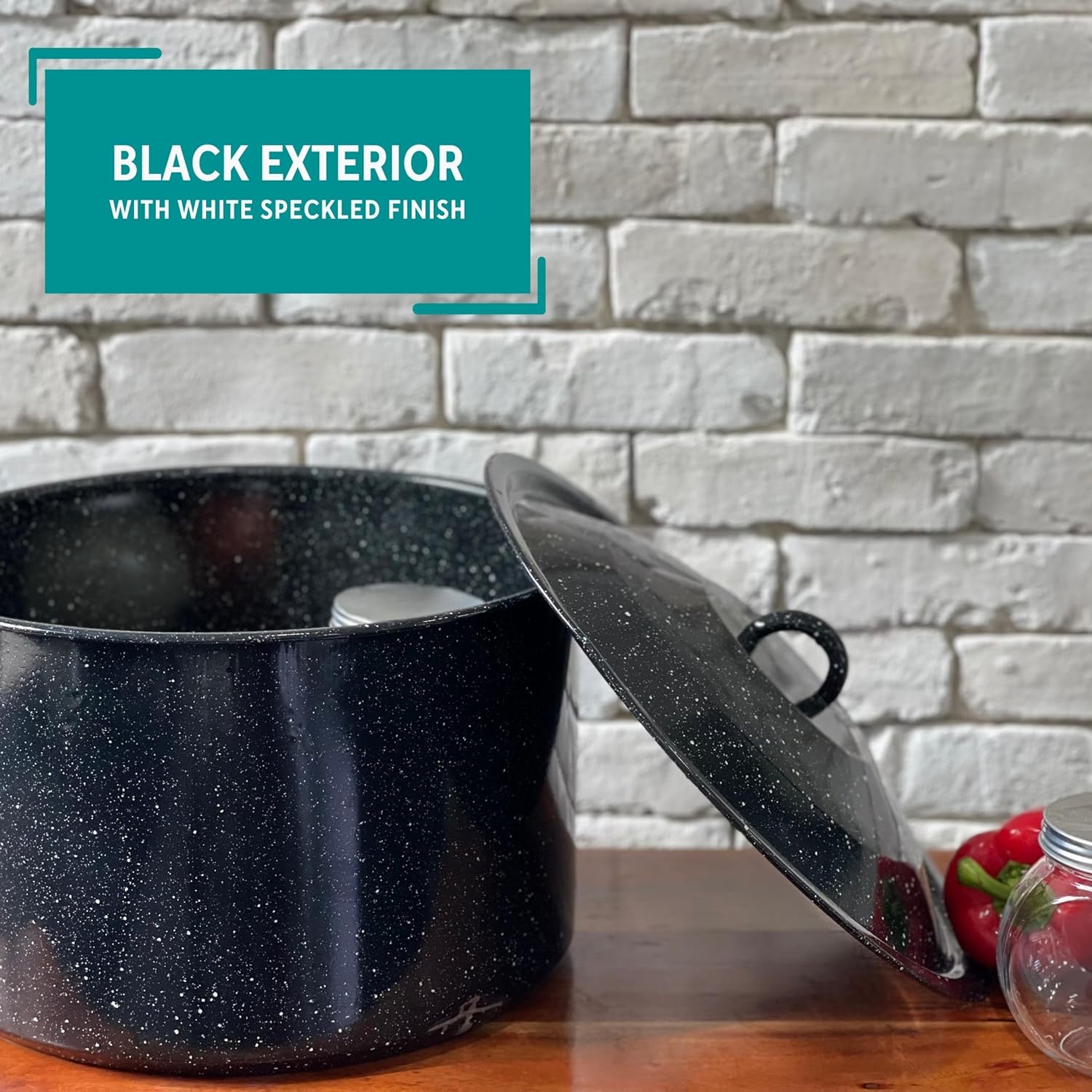 MIRRO 210qt Enamel Stock Pot with Rack Black