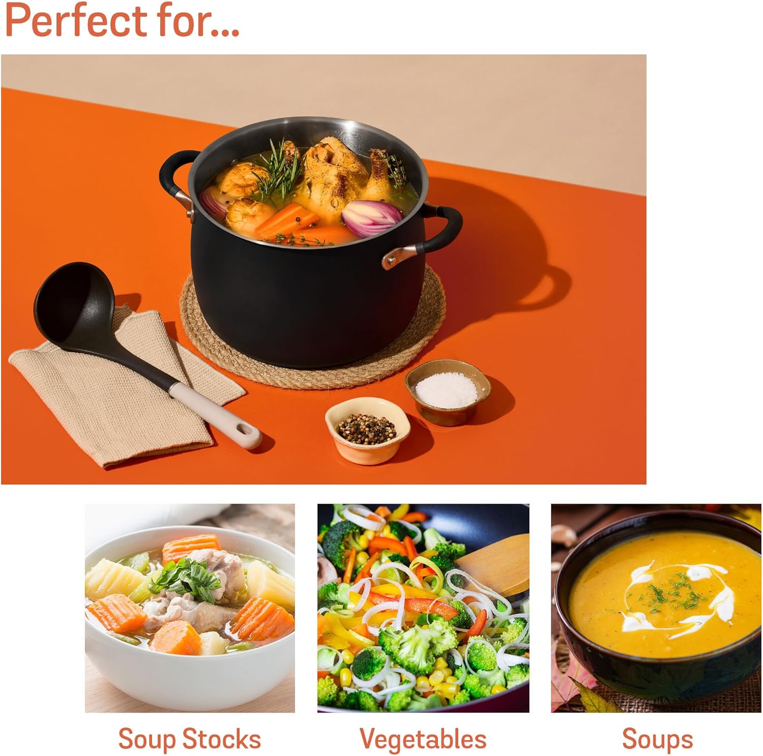 Meyer 8 Quart Stock Pot with Matte Black and Silicone Handles