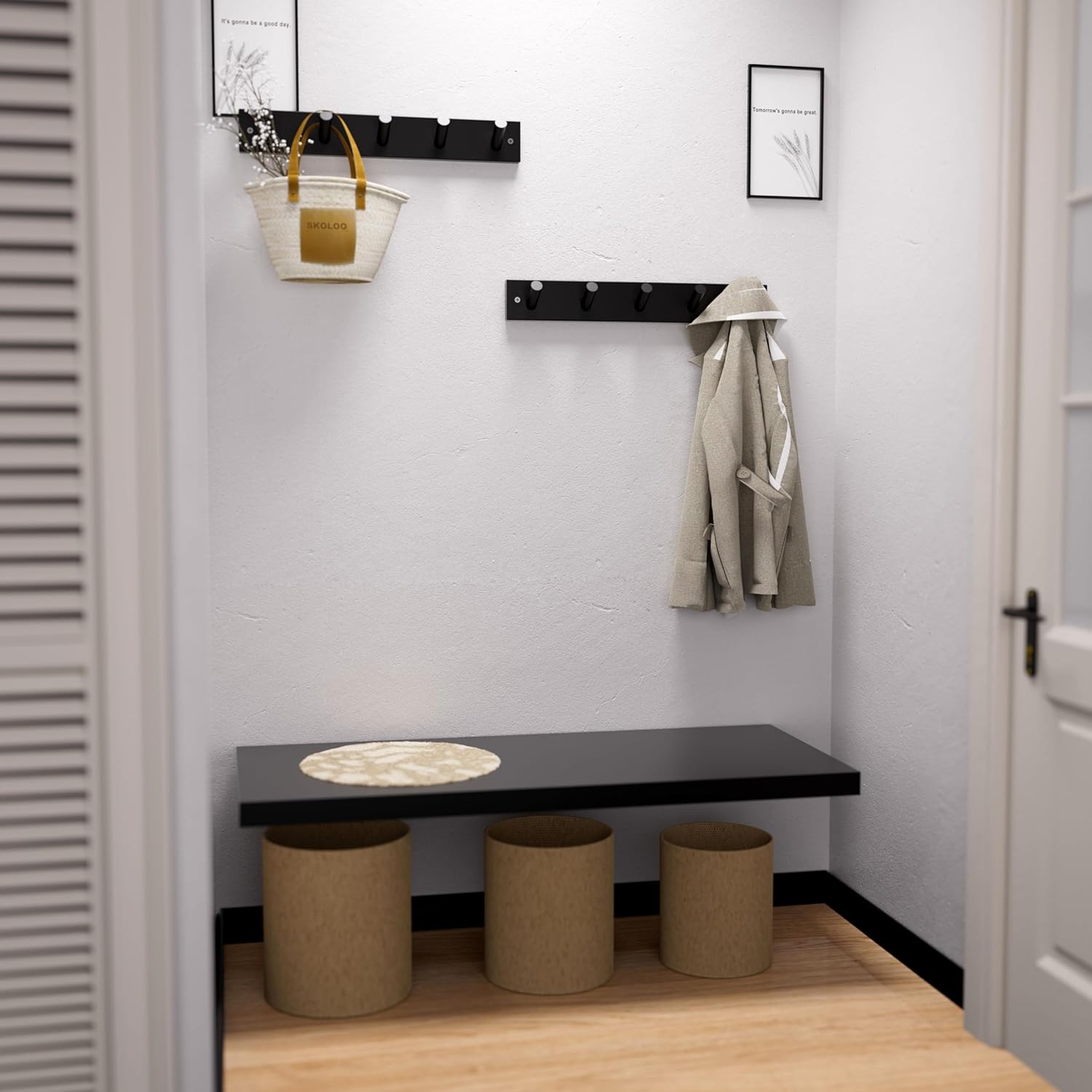 SKOLOO Black 5 Peg Bamboo Wall Hook Coat Rack