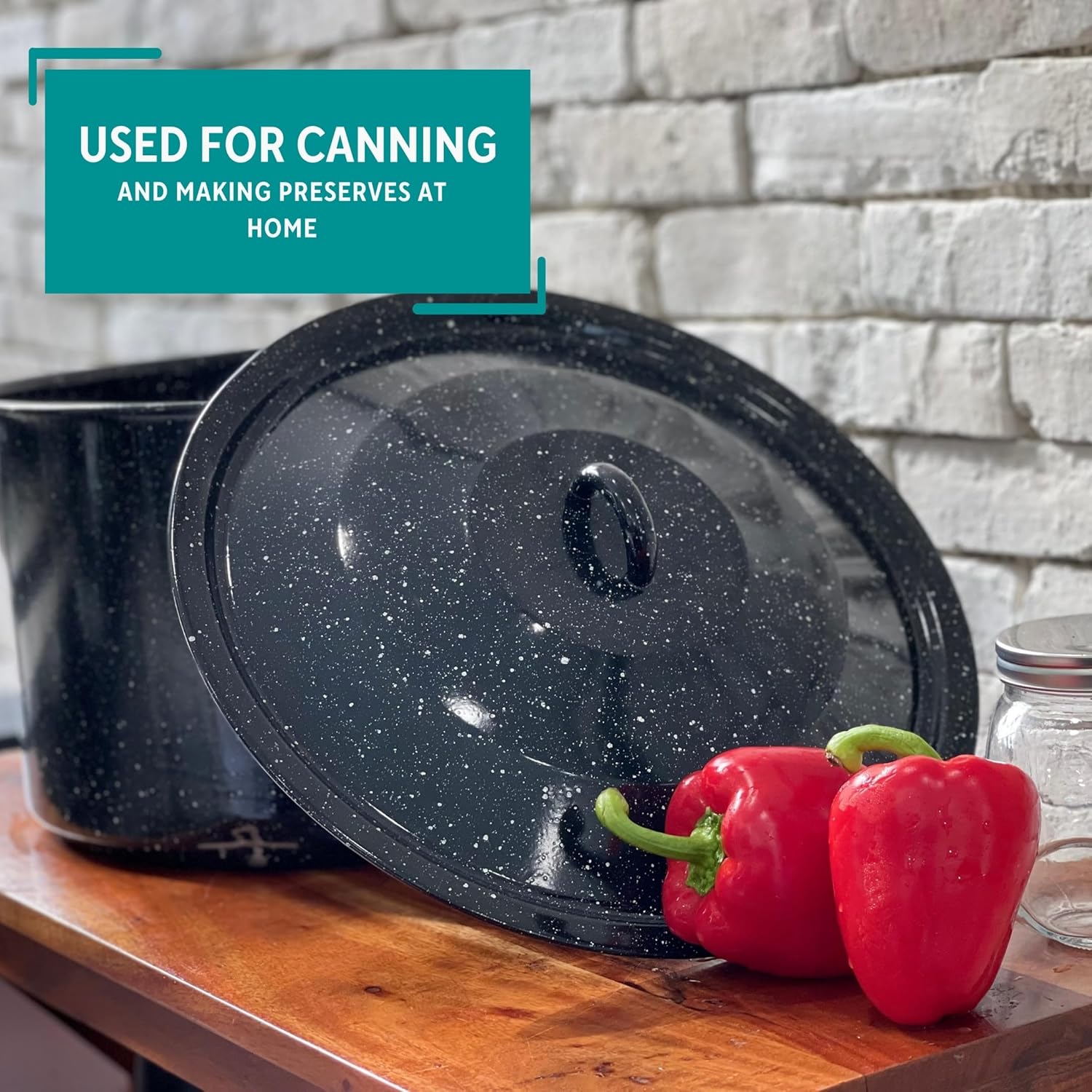 MIRRO 210qt Enamel Stock Pot with Rack Black