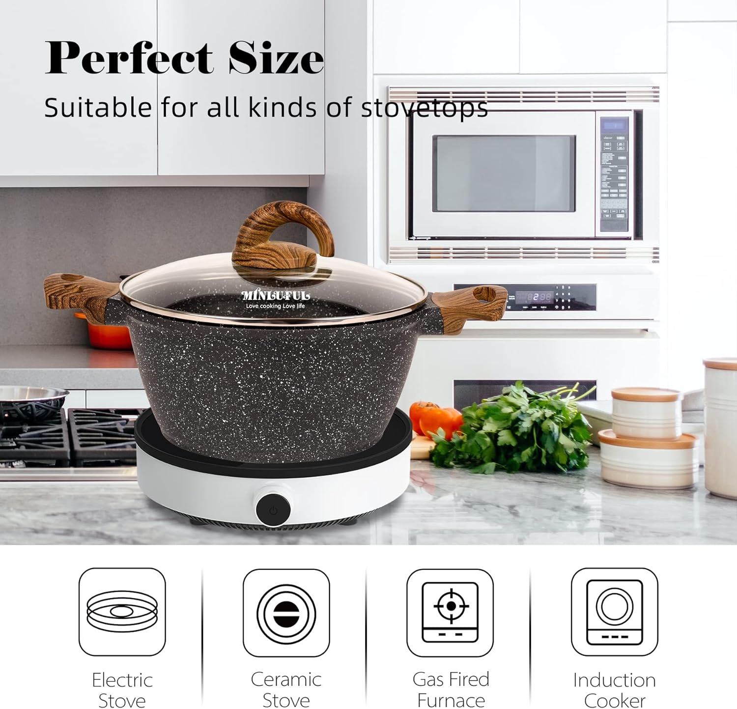 Minluful 9 Inch Nonstick Stockpot with Lid - Black