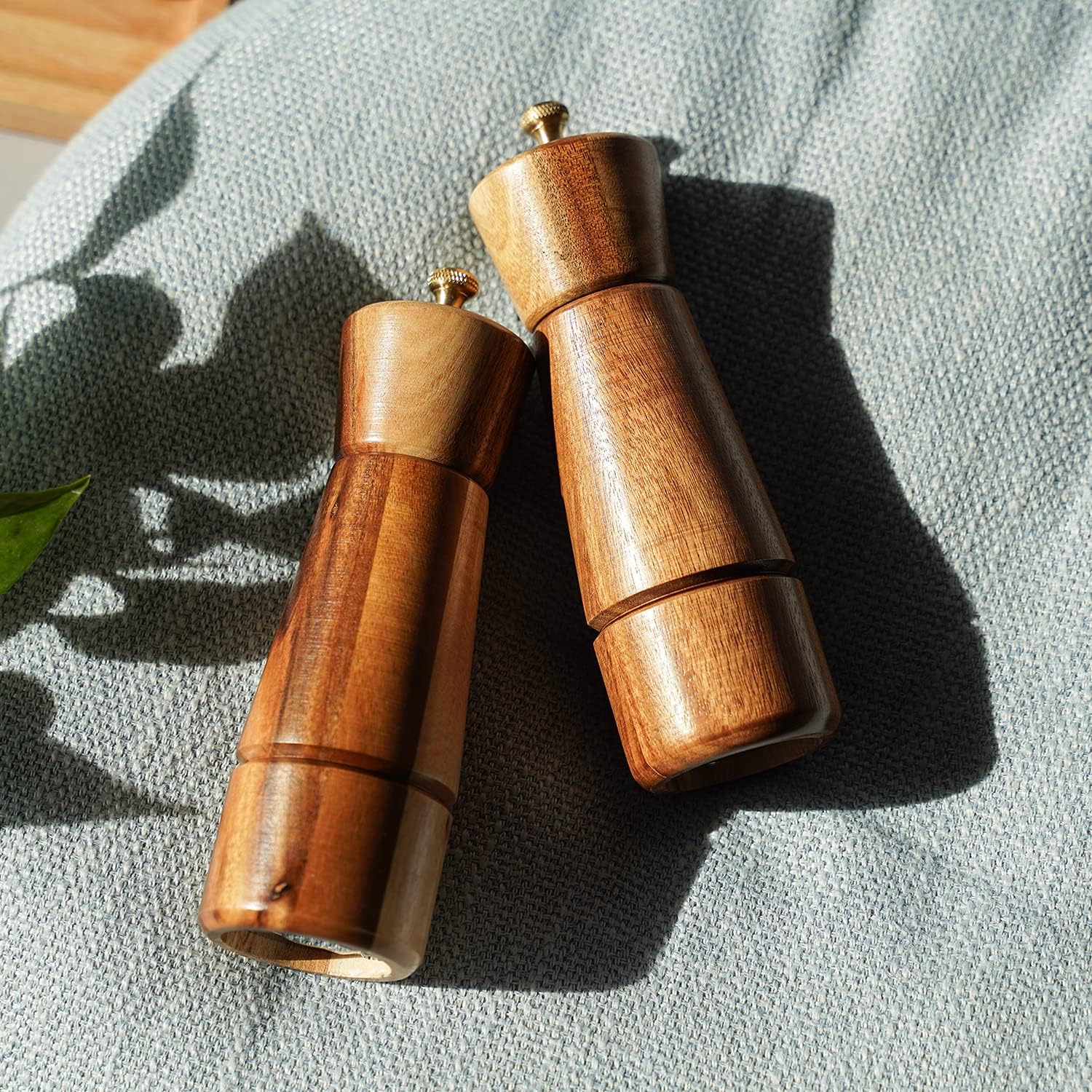 Salt and Pepper Grinder Set with Tray Acacia Wood and Stainless Steel