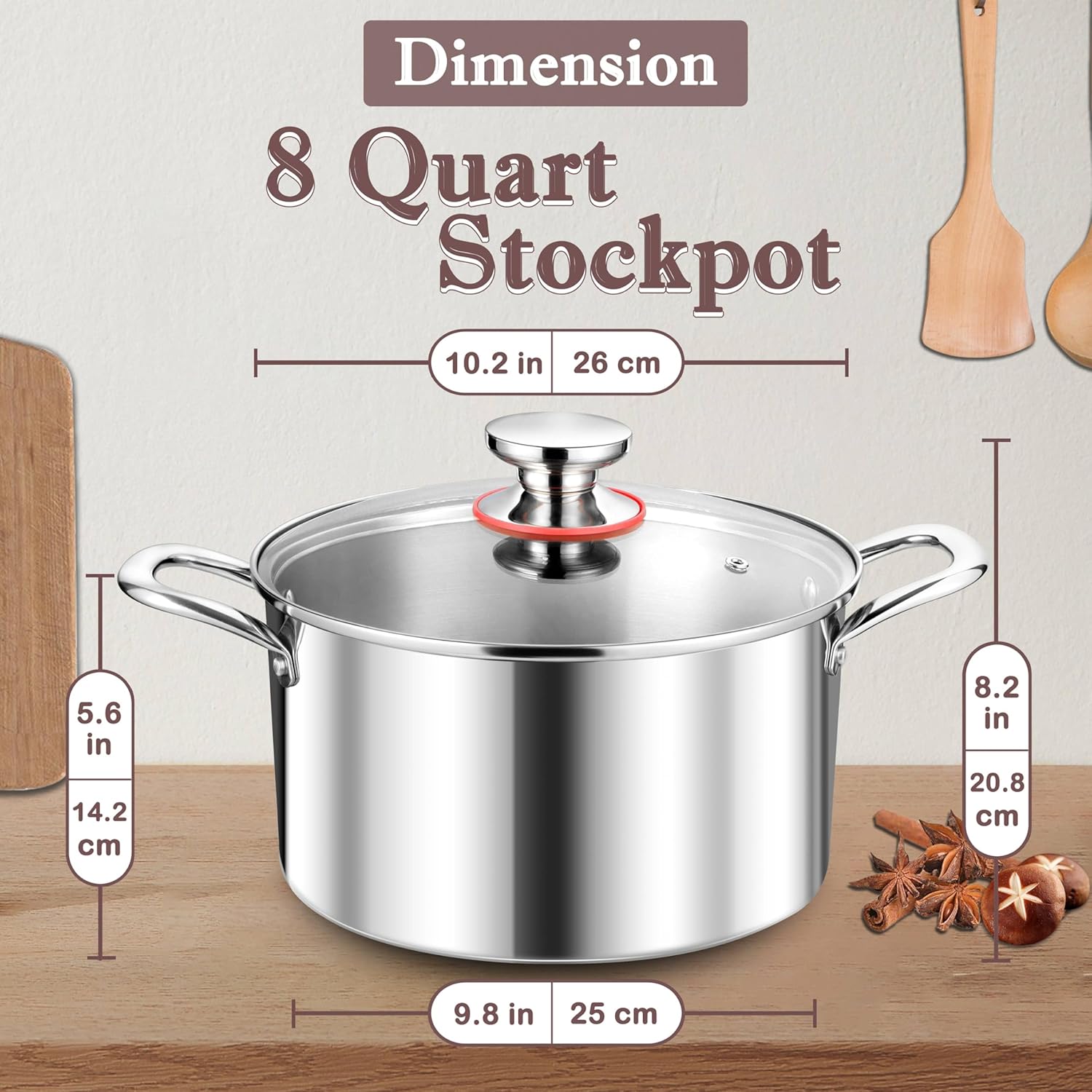 Herogo 8 Quart Stock Pot with Lid and Handles