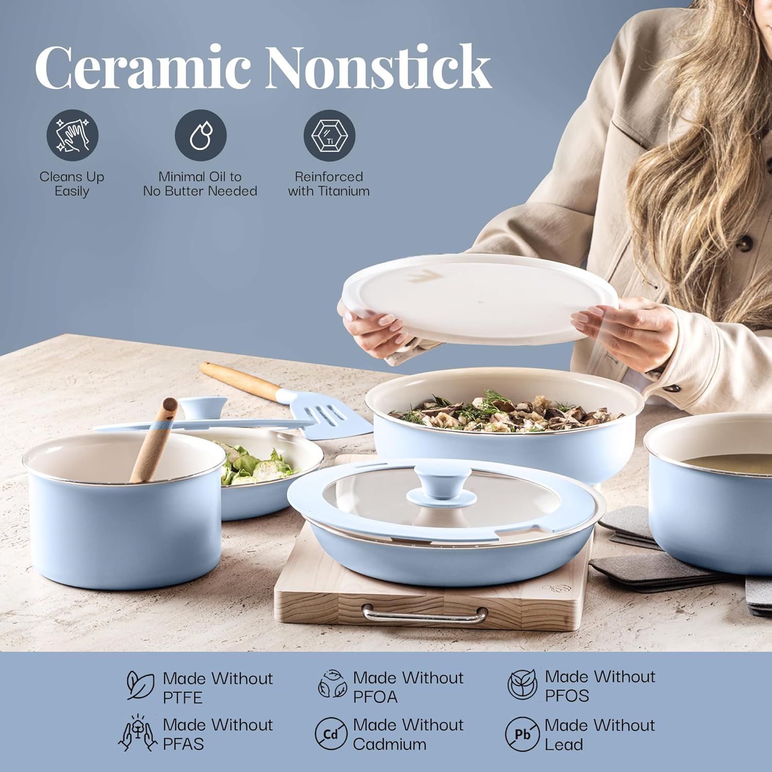 Gotham Steel 18 Pc Nonstick Cookware Set Blue