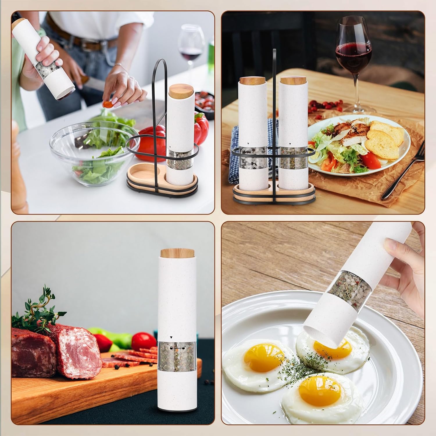 Electric Salt Pepper Grinder Set with LED Light and Spill Proof Base