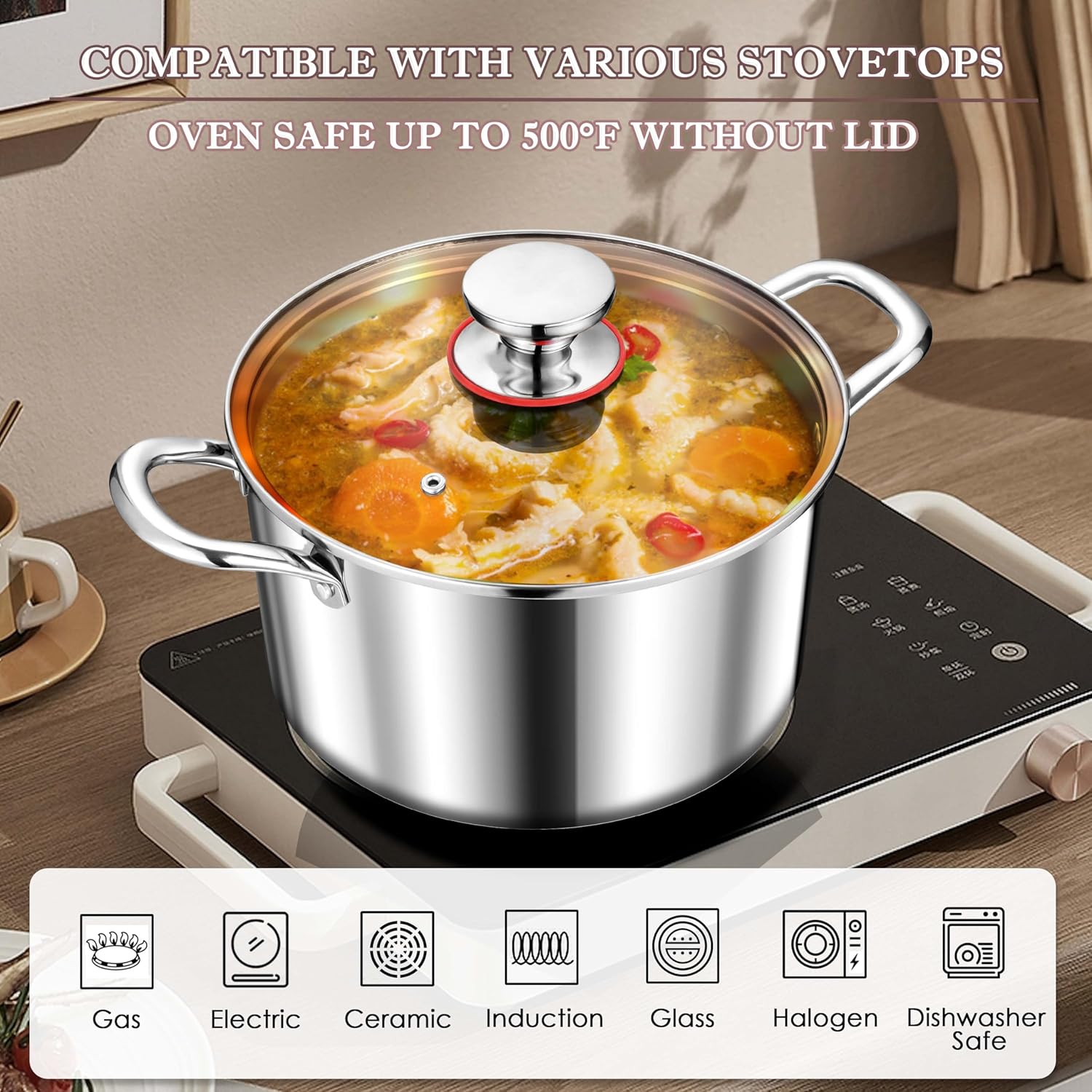Herogo 4 Quart Stock Pot with Lid and Handles