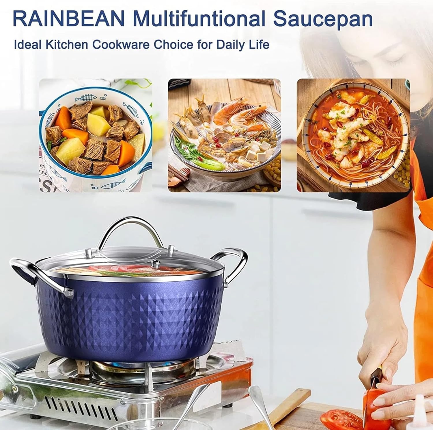 37 Quart Nonstick Stockpot with Lid - Blue Anodized Ceramic Induction Safe