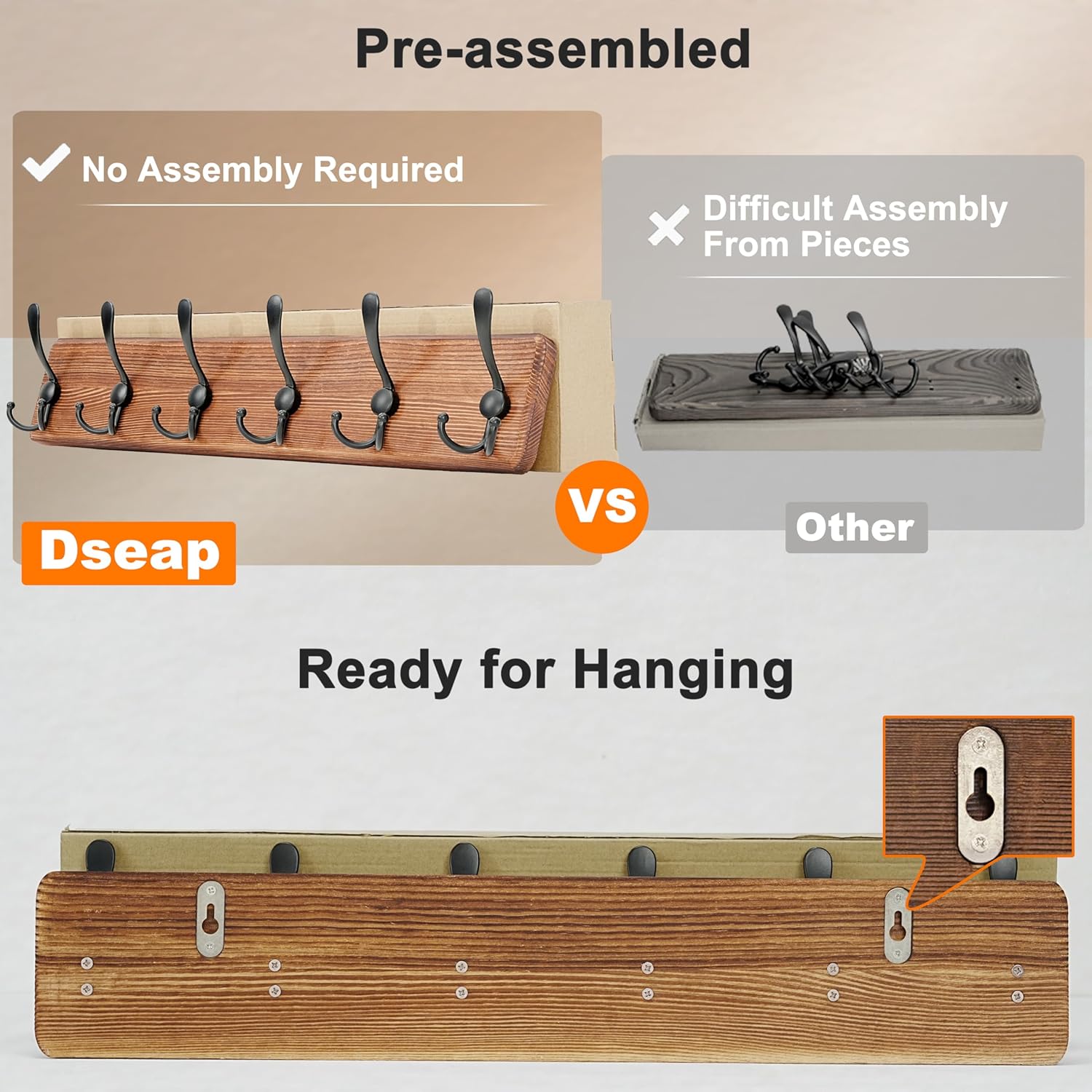 Dseap Wall Mounted Coat Rack 24 Long 6 Triple Hooks